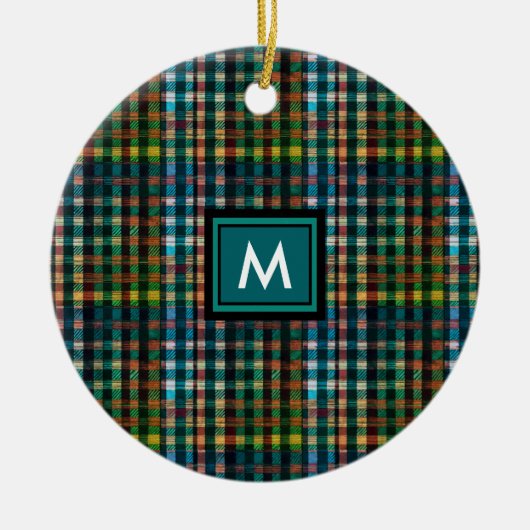 Eenvoudig Klassiek Groen Plaid Tartan Photo Monogr Keramisch Ornament (Voorkant)