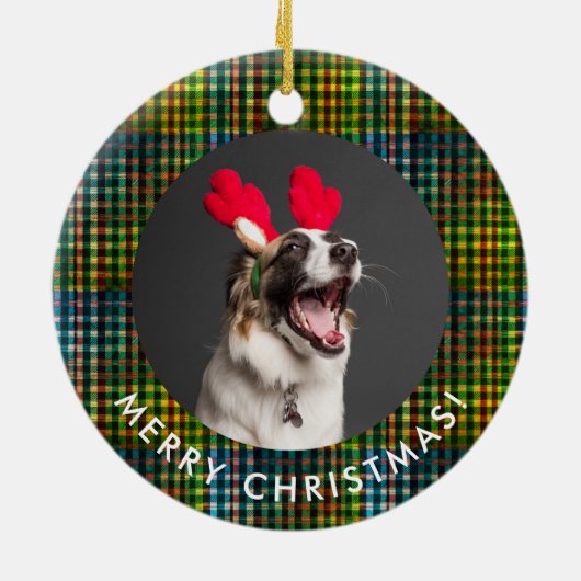 Eenvoudig Klassiek Groen Plaid Tartan Photo Monogr Keramisch Ornament (Achterkant)