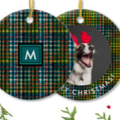 Eenvoudig Klassiek Groen Plaid Tartan Photo Monogr Keramisch Ornament