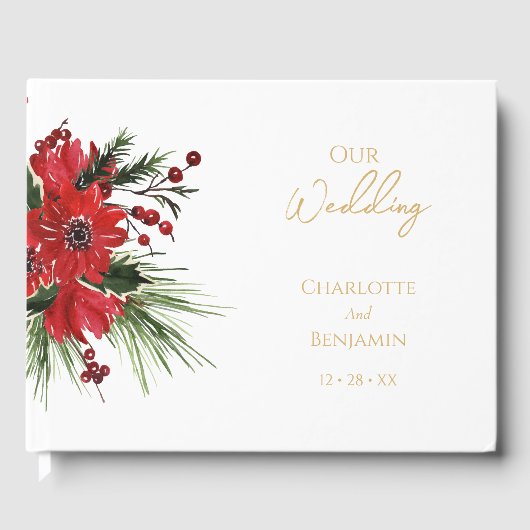 Eenvoudig klassiek kerst bruiloft gastenboek (Voorkant)