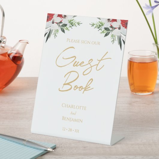 Eenvoudig Klassiek Kerst Huwelijksgastboek Bord Reclamebord Met Voetstuk (Insitu)