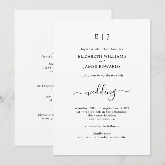 Eenvoudig klassiek koppel monogram alles in één br kaart (Voorkant / Achterkant)