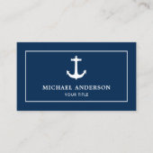 Eenvoudig Klassiek Marine Blauw Wit Nautisch Anker Visitekaartje (Voorkant)