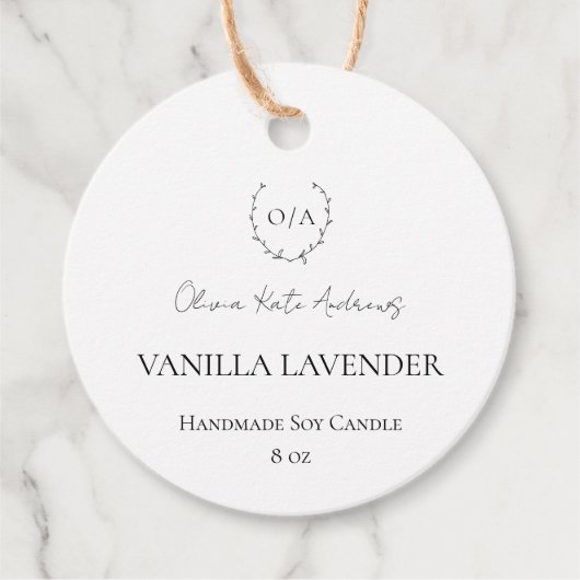 Eenvoudig klassiek monogram krans Elegant Bedankjes Labels (Voorkant)