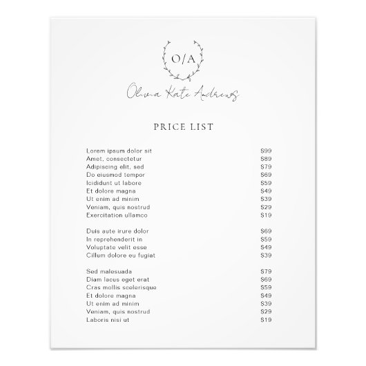 Eenvoudig klassiek monogram krans Elegant Foto Afdruk (Voorkant)