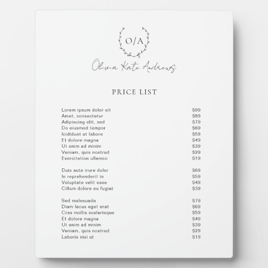 Eenvoudig klassiek monogram krans Elegant Fotoplaat (Voorkant)