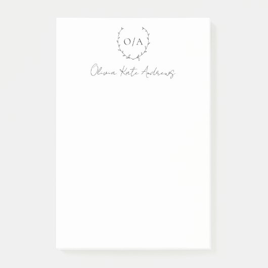 Eenvoudig klassiek monogram krans Elegant Post-it® Notes (Voorkant)