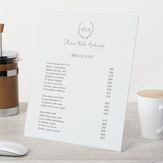 Eenvoudig klassiek monogram krans Elegant Reclamebord Met Voetstuk (Insitu)