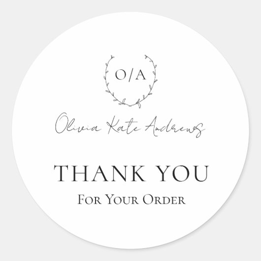 Eenvoudig klassiek monogram krans Elegant Ronde Sticker (Voorkant)