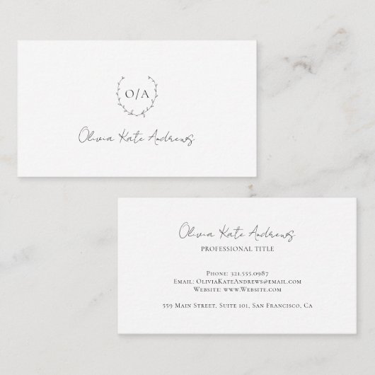 Eenvoudig klassiek monogram krans Elegant Visitekaartje (Voorkant / Achterkant)