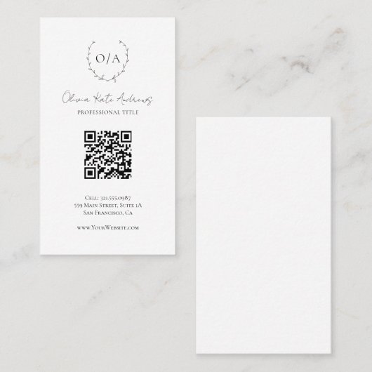 Eenvoudig klassiek monogram krans Elegant Visitekaartje (Voorkant / Achterkant)