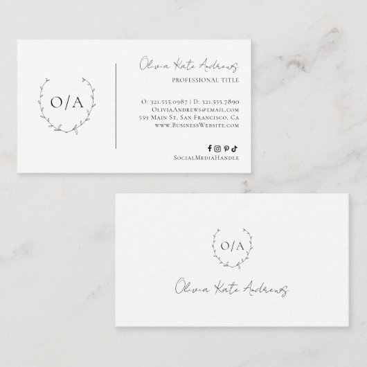 Eenvoudig klassiek monogram krans Elegant Visitekaartje (Voorkant / Achterkant)