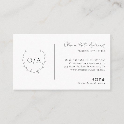 Eenvoudig klassiek monogram krans Elegant Visitekaartje (Voorkant)