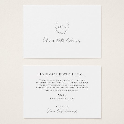 Eenvoudig klassiek monogram krans Elegant Visitekaartje (Voorkant /achterkant)