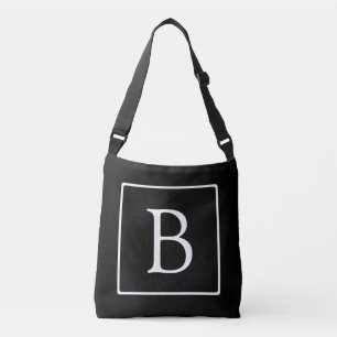 Eenvoudig Klassiek Monogram Zwart met Witte Teks Crossbody Tas