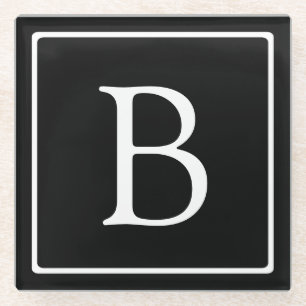 Eenvoudig Klassiek Monogram Zwart met Witte Teks Glazen Onderzetter