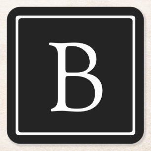 Eenvoudig Klassiek Monogram Zwart met Witte Teks Kartonnen Onderzetters