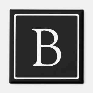 Eenvoudig Klassiek Monogram Zwart met Witte Teks Magneet