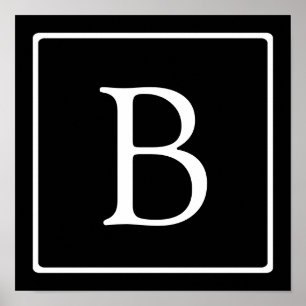 Eenvoudig Klassiek Monogram   Zwart met Witte Teks Poster
