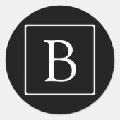 Eenvoudig Klassiek Monogram | Zwart met Witte Teks Ronde Sticker (Voorkant)