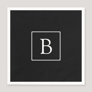 Eenvoudig Klassiek Monogram Zwart met Witte Teks Servet