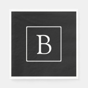 Eenvoudig Klassiek Monogram Zwart met Witte Teks Servet