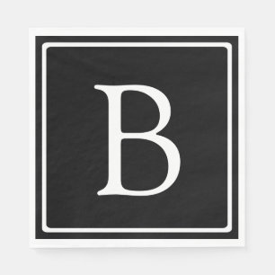 Eenvoudig Klassiek Monogram Zwart met Witte Teks Servet