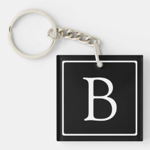 Eenvoudig Klassiek Monogram Zwart met Witte Teks Sleutelhanger