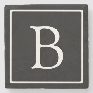 Eenvoudig Klassiek Monogram Zwart met Witte Teks Stenen Onderzetter