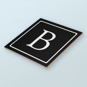 Eenvoudig Klassiek Monogram   Zwart met Witte Teks Tegeltje