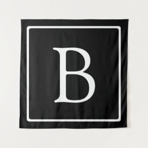 Eenvoudig Klassiek Monogram Zwart met Witte Teks Wandkleed