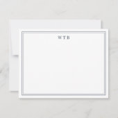 Eenvoudig Klassiek Navy Blauwe Omrande Monogram Notitiekaartje (Voorkant)