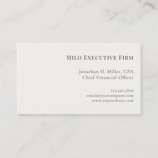 Eenvoudig klassiek professioneel linnen visitekaartje (Voorkant)