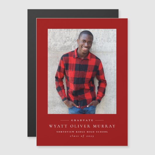 Eenvoudig klassiek rood afstuderen aankondigingsma (Voorkant / Achterkant)