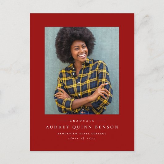 Eenvoudig, klassiek, rood afstuderen briefkaart (Voorkant)