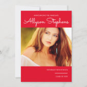 Eenvoudig Klassiek Script Eén Foto Rood | Witte Te Aankondiging (Voorkant)