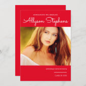 Eenvoudig Klassiek Script Eén Foto Rood | Witte Te Aankondiging (Voorkant / Achterkant)