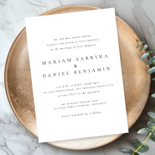 Eenvoudig Klassiek Script Zwart-wit bruiloft Kaart