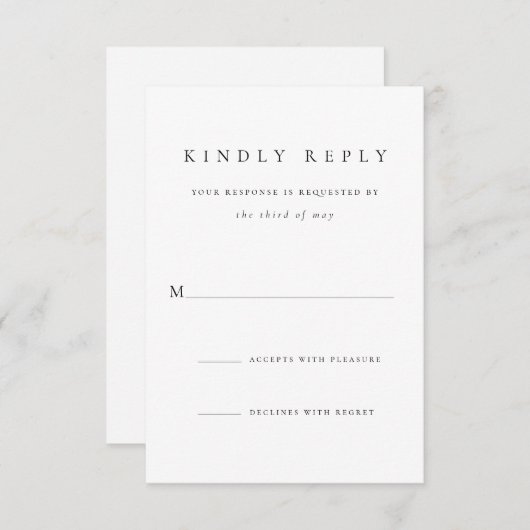 Eenvoudig Klassiek Script Zwart-wit bruiloft RSVP Kaartje (Voorkant / Achterkant)