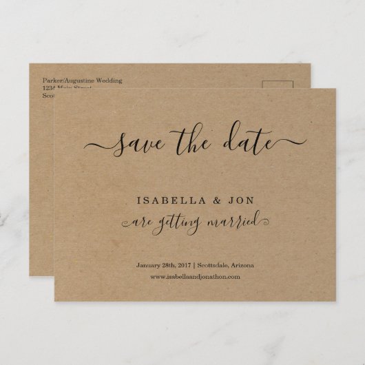 Eenvoudig Klassiek sparen het Papier van het Brief Aankondigingskaart (Voorkant / Achterkant)