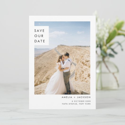 Eenvoudig Klassiek Twee Fotobruiloft Save The Date (Staand voorkant)