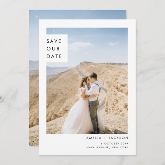 Eenvoudig Klassiek Twee Fotobruiloft Save The Date (Voorkant / Achterkant)