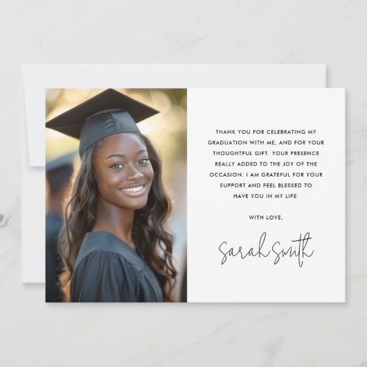 Eenvoudig klassiek wit foto afstuderen bedankkaart (Voorkant)