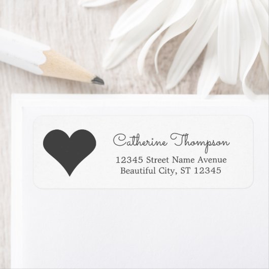 Eenvoudig Klassiek Zwart Hart Girly Chic Script Na Etiket (Insitu)
