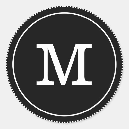 Eenvoudig klassiek zwart-wit monogram ronde sticker (Voorkant)
