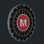 Eenvoudig Klassiek zwart-wit rood Dartbord<br><div class="desc">Moderne zwarte dart board met eenvoudig rood monogram medallion met klassiek bloktypografie initiaal in wit. Personaliseer met monogram initiaal; het gebruik past menu aan om achtergrondkleur of typografie te veranderen.</div>