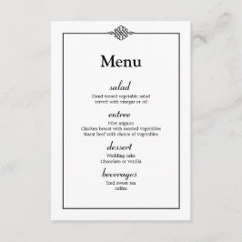 Eenvoudig Klassiek Zwart Wit Trouwmenu Kaart