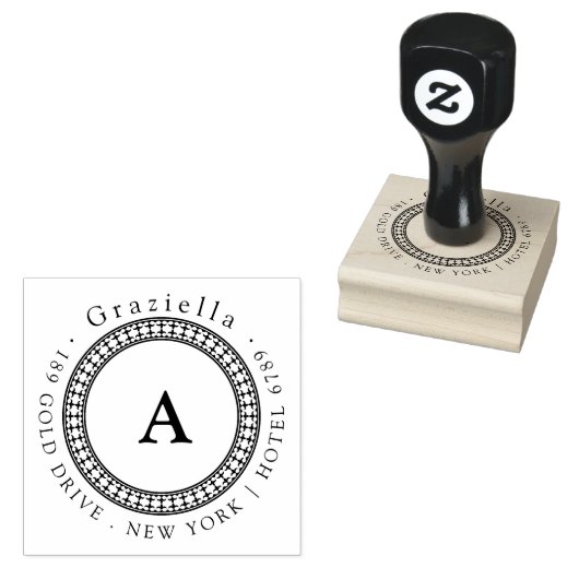 Eenvoudig Klassieke Cirkelmonogram Retouradres Rubberstempel (Gestempeld)