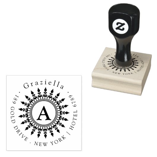 Eenvoudig Klassieke Cirkelmonogram Retouradres Rubberstempel (Gestempeld)