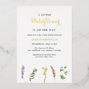 Eenvoudig Klein Wilde Bloem Meisje Baby Shower Gou Folie Uitnodiging